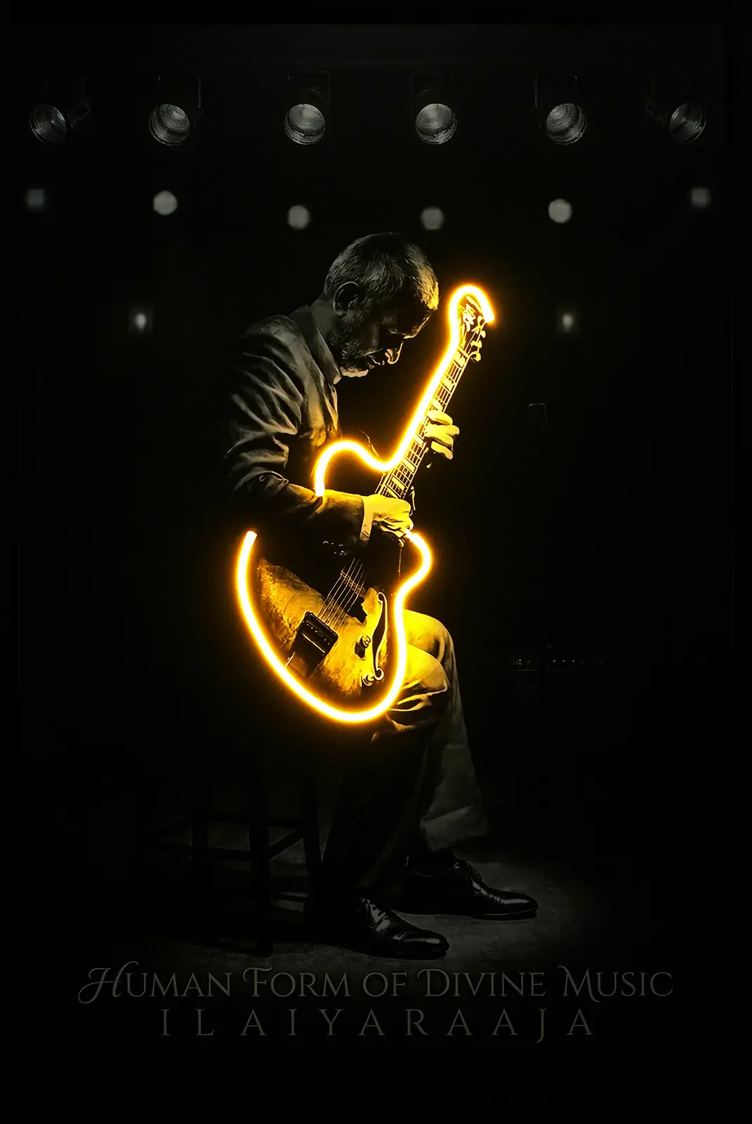 Ilaiyaraaja Guitar LED Wall Decor | Human Form of Divine Music Wall Art — Night