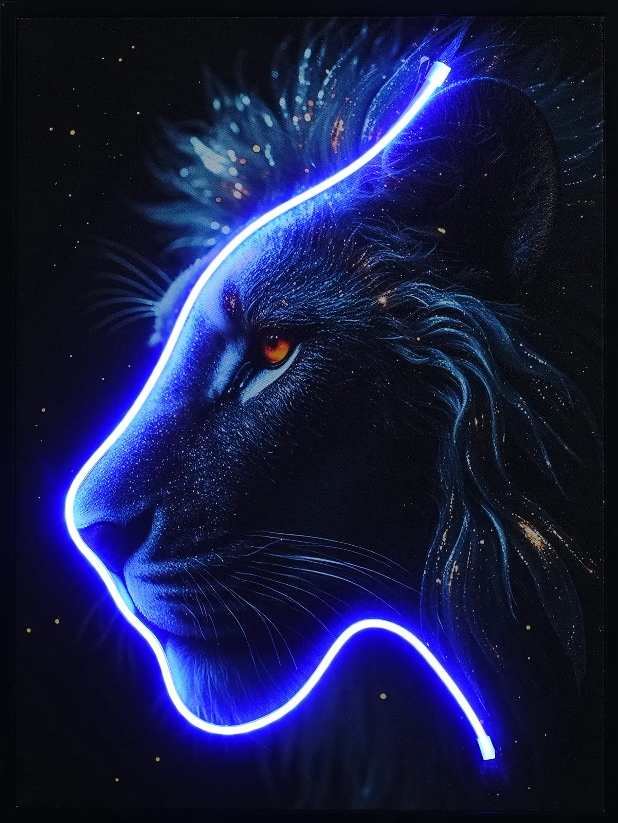Lion LED Wall Decor | Striking Galaxy Lion Canvas Decor — Night